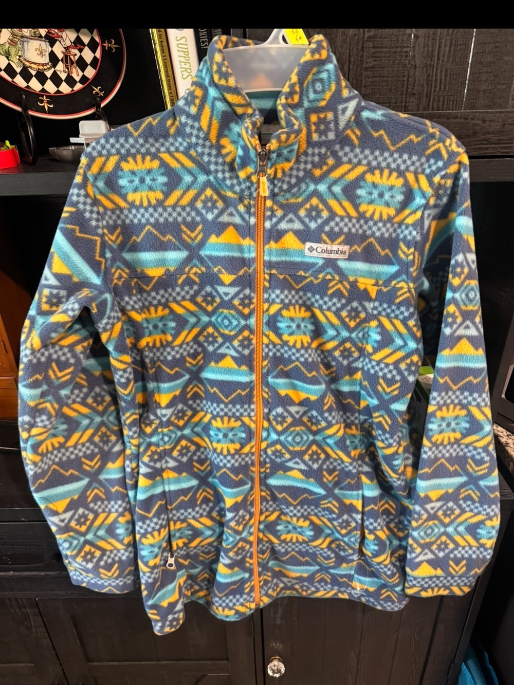 Columbia Kids Aztec Fleece Jacket in Blue, Yellow & Gray